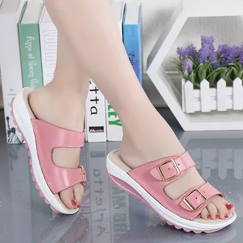 Vasaras kurpes sieviešu čības 2022 jaunu vienkārši elpojošs ķīļi, vaļējas sandales sieviešu sandales gadījuma ārpus mājas čības dāmas kurpes Attēls 2