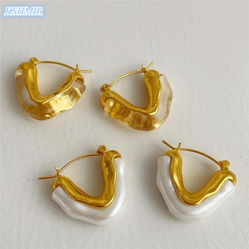 Korejiešu dizaina pērles akrila, metāla, sametināšana nelegālo sieviešu auss sprādzes dobi V-veida izsmalcinātu kāzu auskari vairumtirdzniecība Attēls 2