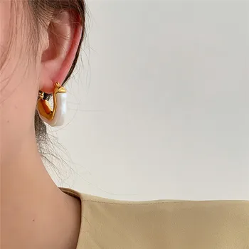 Korejiešu dizaina pērles akrila, metāla, sametināšana nelegālo sieviešu auss sprādzes dobi V-veida izsmalcinātu kāzu auskari vairumtirdzniecība Attēls 3