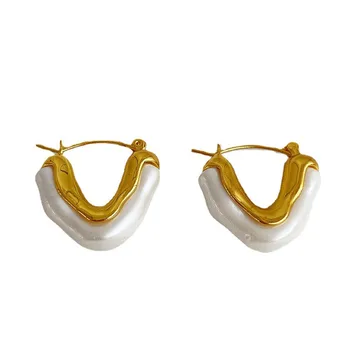 Korejiešu dizaina pērles akrila, metāla, sametināšana nelegālo sieviešu auss sprādzes dobi V-veida izsmalcinātu kāzu auskari vairumtirdzniecība Attēls 4