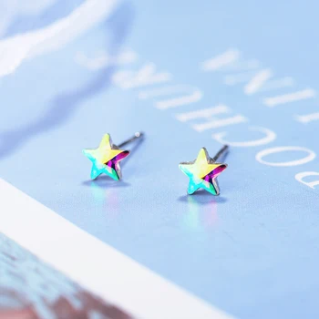 XIYANIKE Sudraba Pārklājumu 2 Stila Multicolor Zilā Pentagramma Stud Auskari Sievietēm Maz Svaigu Cute Mini Star Rhinestone Attēls 4