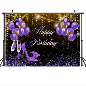 Pieaugušo Augstiem Papēžiem Tēmu Dzimšanas Dienas Svinības Fons Sieviete Happy Birthday Cake Sagraut Fona Mirdzēt Bokeh Baloni, Photocall Attēls 1