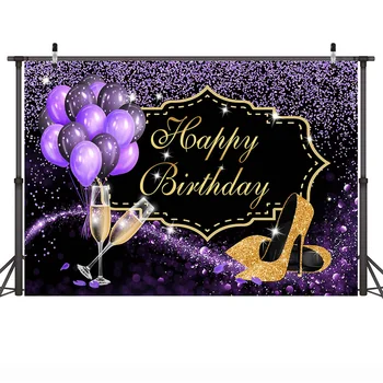 Pieaugušo Augstiem Papēžiem Tēmu Dzimšanas Dienas Svinības Fons Sieviete Happy Birthday Cake Sagraut Fona Mirdzēt Bokeh Baloni, Photocall Attēls 4