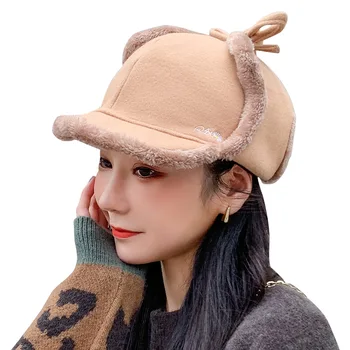 Jaunā Stila Sieviešu Britu Rudens un Ziemas Sabiezējumu Savējos Lidotājs Hat Plus Samta Silts Vilnas Cepurīte Ziemas Dāmas Cepure