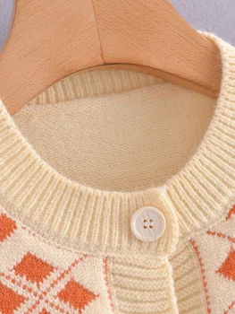 Ir 2021. rudens un ziemas korejas dāmas jauns džemperis vienkārši garām piedurknēm apaļu kakla dimanta žakarda trikotāžas jaka sievietēm Attēls 1