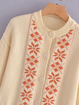 Ir 2021. rudens un ziemas korejas dāmas jauns džemperis vienkārši garām piedurknēm apaļu kakla dimanta žakarda trikotāžas jaka sievietēm Attēls 3