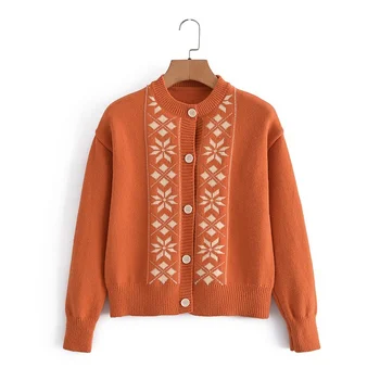 Ir 2021. rudens un ziemas korejas dāmas jauns džemperis vienkārši garām piedurknēm apaļu kakla dimanta žakarda trikotāžas jaka sievietēm Attēls 5