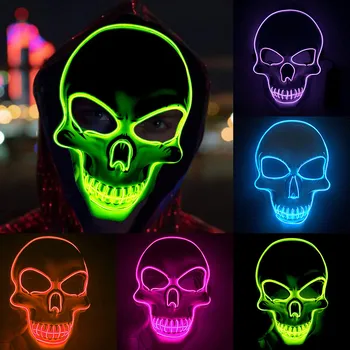 Neona Maska LED indikators iedegas, Puse Maskas Tīrīšanas Vēlēšanu Gads Liels Smieklīgi Masku Festivāls Cosplay Tērpu Piegādes, kas Spīd Tumšā Skelets