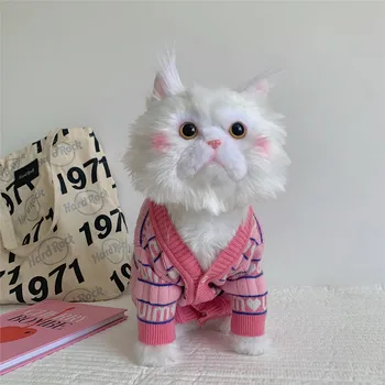 Ziemā Suņu Džemperis Cute Rozā Svītrains Patīk Kaķu Apģērbu Schnauzer Siltu un Ērtu Pet Jaka Luksusa Suņu Apģērbu Dizainers Attēls 2
