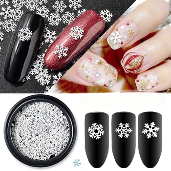 1 Kārba Ultra-plānas Balta Sniegpārsla Sequin Nail Art Apdare 3d Christmas Snowflake Sajauc Dizainu Nagu Uzlīmes Padomus DIY Rotaslietas