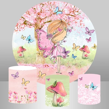 Meitenes Dzimšanas Dienas Ballīti Apaļi Fona Vāciņu, Rozā Koks Butterfly Ziedu Pasaku Fotogrāfijas Fona Plintuss Ietver Pielāgotus Attēls 5