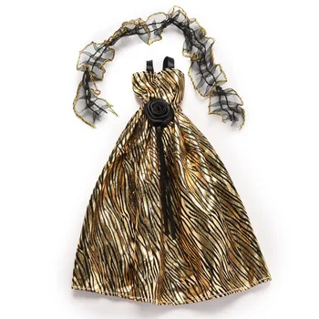 Jaunas Ielidošanas Dāma Svītru Zelta Fantāzija Lelle Drēbes Roku Darbs Puse Apģērbs Modes Kleita Lelle