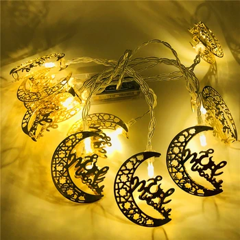 Eid Mubarak Dekoru 1.65 M 10LED Moon Star Led String Gaismas Vainags Ramadāna Dekori Mājas Islāma Dekoratīvais Svētku Apgaismojums Attēls 4