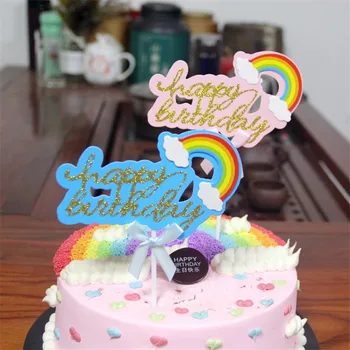 Unicorn Varavīksnes Happy Birthday Cake Topper Cupcake Cilindrs kāzu bērniem, Bērnu Duša Puse Maizes Deserta Kūka Top Karoga Apdare Attēls 0
