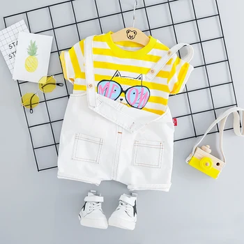Vasaras Bērnu Meiteņu Apģērbu Komplekti Toddler Zīdaiņu Apģērbs Bērniem, Apģērbs Casual Stilā Bērniem Svītru Karikatūra T Krekls Bikses