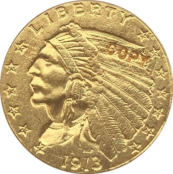24 K zelta pārklājumu 1913-S $5 ZELTA Indijas Pusi Eagle Monētas Kopiju, Bezmaksas piegāde