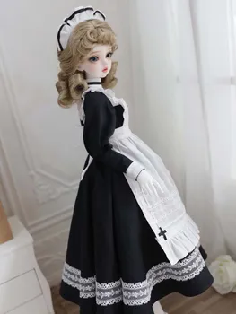 Bjd lelles kleita + cepure par 1/3 1/4 1/6 BJD leļļu aksesuāri leļļu apģērbs meitene kleita, melns ar garām piedurknēm Attēls 4