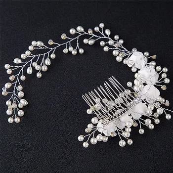 Roku Darbs White Flower Pērles Matu Ķemmes, Austrijas Kristāla Kāzu Matu Rotas, Aksesuāri Līgava Hairpieces