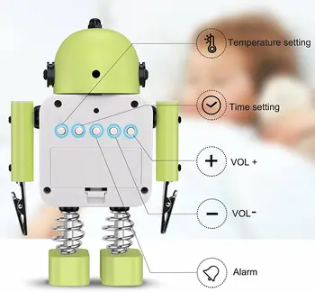 Robots Modinātājs Bērnu Guļamistaba Ar Temperatūru Sistēmā LED Karikatūra Kontroles Digitālās Balss Laiks Smago Darbvirsmas Apdare Displejs