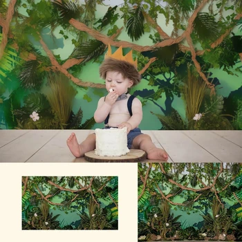 Savvaļas Vienu Bērnu 1. Dzimšanas dienu Fotogrāfijas Fons Bērnu Puses, Meža Koku Fona par Foto Foto Studija Attēls 0