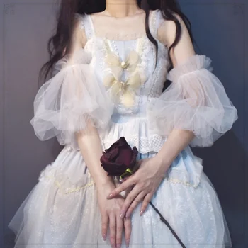 Mingli Tengda Lolita Mežģīņu Acu Bubble Sleeve Roku Piedurknēm Dāma Lo Laternu Piedurknēm Pasaku Piedurknēm Līgavas Sievietēm, Kāzu Aksesuāri Attēls 2