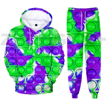 Karstā 3D POP Fidget pelēkā vārna Komplekti Pusaudzis Treniņbikses Varavīksnes Streetwear Anime Lielizmēra sporta Krekls Tracksuit Vīriešu Apģērbu, Sporta Apģērbus