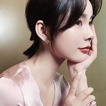 Dienvidkorejas jaunā pērle dimanta tauriņš auskari sieviete augstas klases modes dizaina auskari simetriski tautas auskari Attēls 5