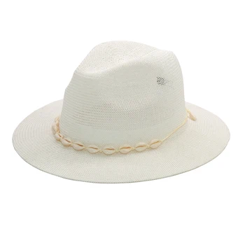 Modes Purpura Pludmales Cepure Ar Čaumalu Sieviete Baltās Panamas Cepures Vasaras Melnās Saules Cepures Vairumtirdzniecība Attēls 0