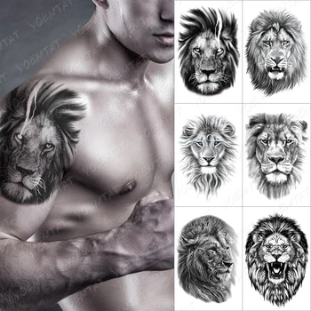 Reāli Zibens Lauva Pagaidu Tetovējumu Uzlīmes, Vīriešu, Sieviešu Vilks Tiger Waterproof Viltus Henna Savvaļas Dzīvnieku Body Art Tetovējums