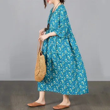 Ar īsām piedurknēm vintage kokvilnas ziedu kleitas sievietēm gadījuma zaudēt ilgi sievietes vasaras kleita elegants apģērbs ir 2021.