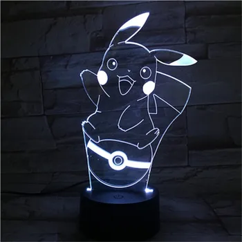 Pokemon Anime Attēls Pikachu LED 3D Nakts Gaisma Iet Pikachu Statuetes Kule Bumbu Eevee Figurālām ēsmas zivtiņu vadi Kabatas Briesmonis Rotaļlietas Juguetes Attēls 0