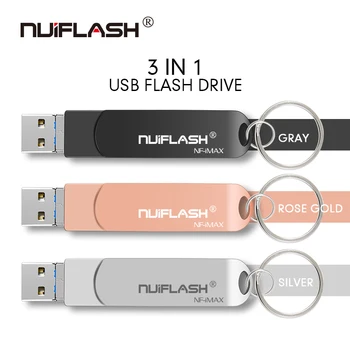 Usb Flash Drive pendrive iPhone 6series/7/7Plus/8/X Usb/Otg/Zibens 3 in 1 Pen Drive iOS Ārējās atmiņas Ierīces,