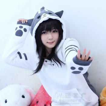 Japāņu anime Neko atsume gudrs kaķis pagalmā Cosplay apģērbu flaneļa Kapuci sporta Krekls Jaka Kawaii meitenes, mājas drēbes Attēls 5