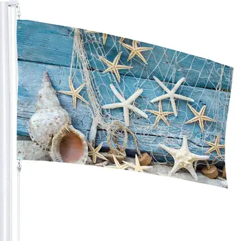 Vasaras Seashell Beach, jūras zvaigzne Karoga Poliestera Banner ar Grommets, Dārzs Pagalma Māja Karogiem, Iekštelpu un Āra Sporta Apdare Attēls 0