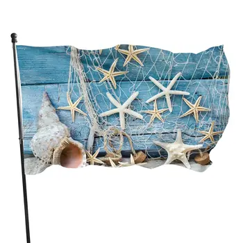 Vasaras Seashell Beach, jūras zvaigzne Karoga Poliestera Banner ar Grommets, Dārzs Pagalma Māja Karogiem, Iekštelpu un Āra Sporta Apdare Attēls 3