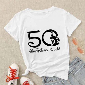 Disney 50. Gadadienu Pāris T Krekls Unisex Drēbes Ir 2021. Jaunu Modes Eiropas Īsām Piedurknēm Y2k Harajuku Ropa Tumblr Mujer Attēls 0