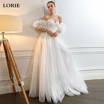 LORIE Spīdīgu Mīļotā Princese Kāzu Kleitas Spīdums Tilla Puff Piedurknēm Korsešu Atpakaļ Boho Līgava kleitas Vestidos de novia 2021 Attēls 1