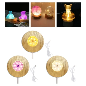 Koka LED Displejs Stāvēt 3D Nightlight Kārtā Bāzes Kristāla Stikla Bumbu Mājas, Dekorācijas, Dzimšanas diena Dāvanas